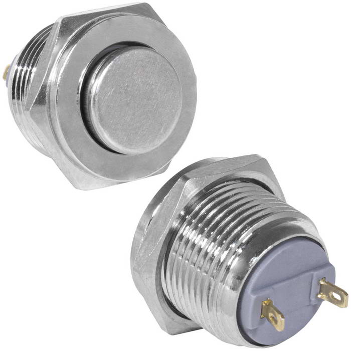 Кнопка антивандальная RUICHI GQ16PH-10/J/N, OFF-(ON), рабочая температура -25…+55 °C, никелированная латунь